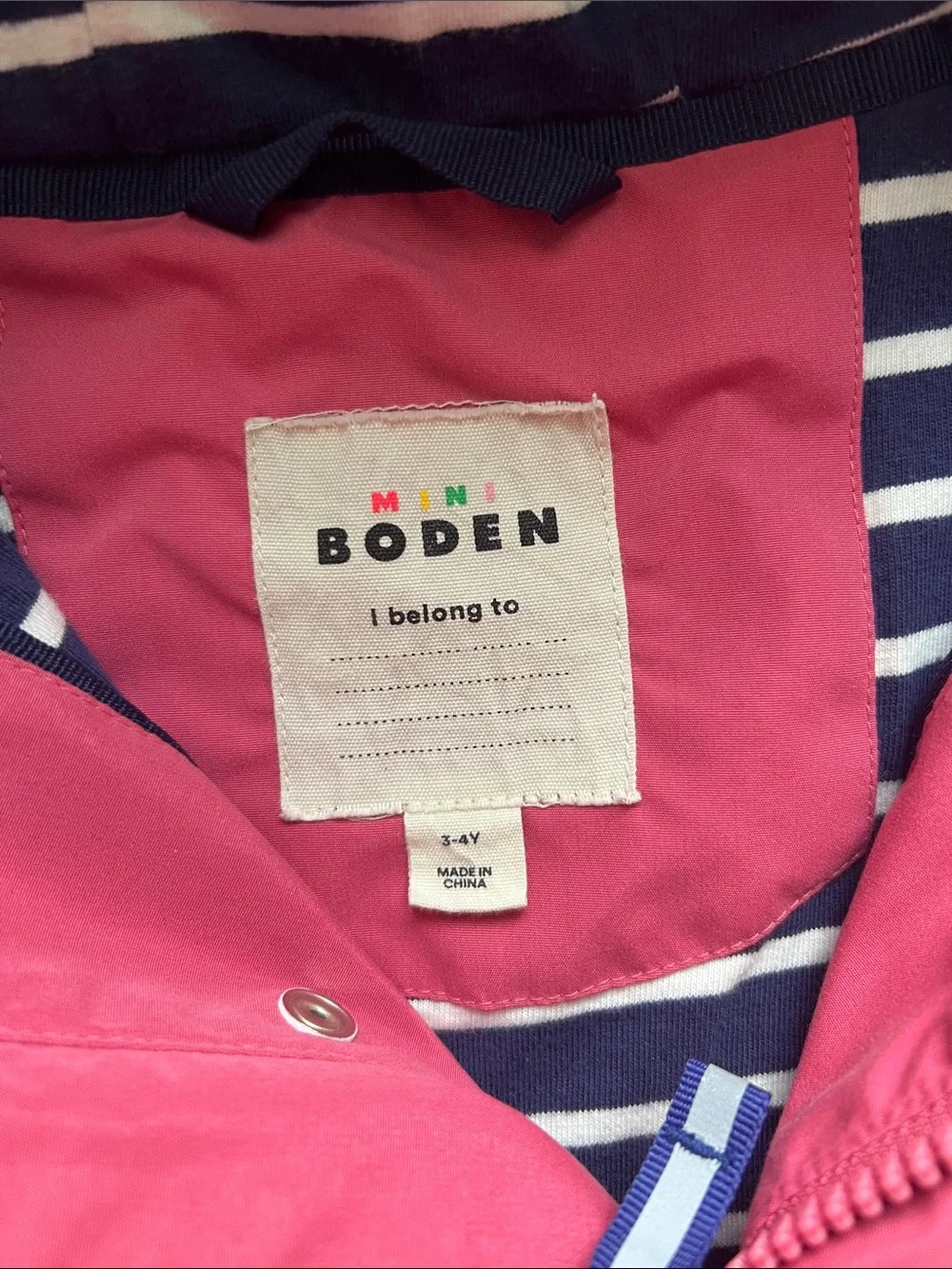 EUC Mini Boden Pink Waterproof Fisherman's Jacket